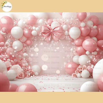 Pink Balloon Bow - Baby Printed Backdrops - PREMIUM FABRIC