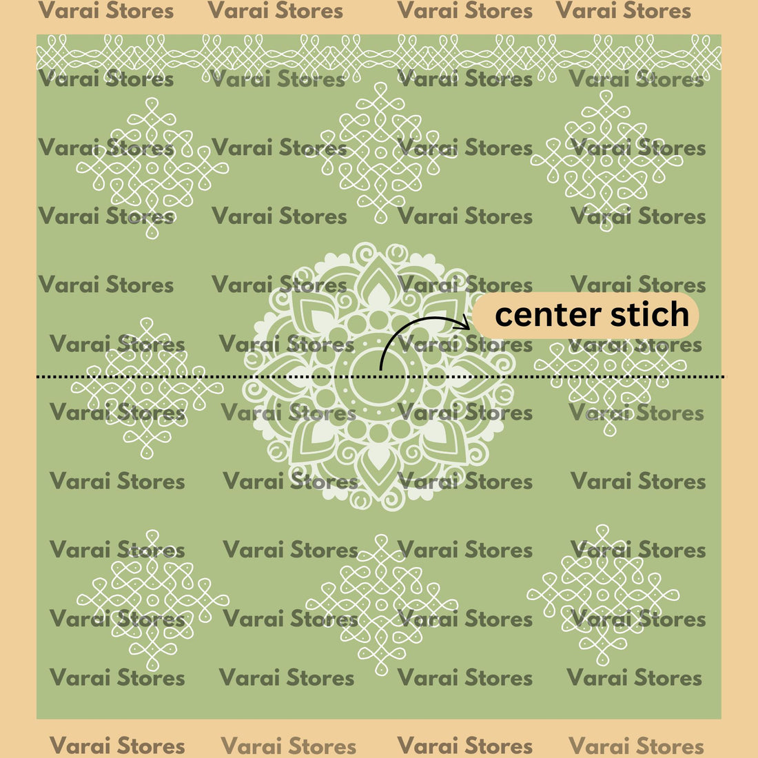 Green Kolam Pattern  - Fabric With Pole Pocket