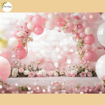 Pink And White Balloons - Baby Printed Backdrops - PREMIUM FABRIC