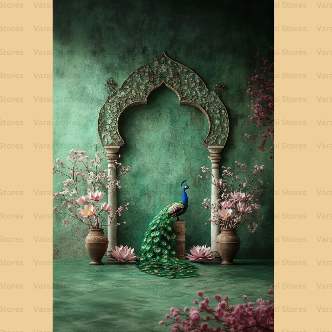 Floral Teal Texture Wall - Printed Lifestyle  Backdrop - PREMIUM FABRIC