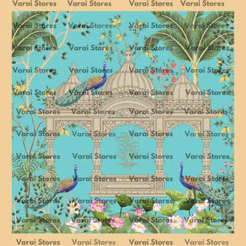 Peacock Garden (Blue) -  Fabric With Pole Pocket