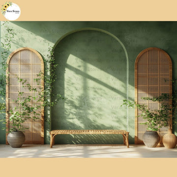 Green Bamboo Windows - Baby Printed Backdrops - PREMIUM FABRIC