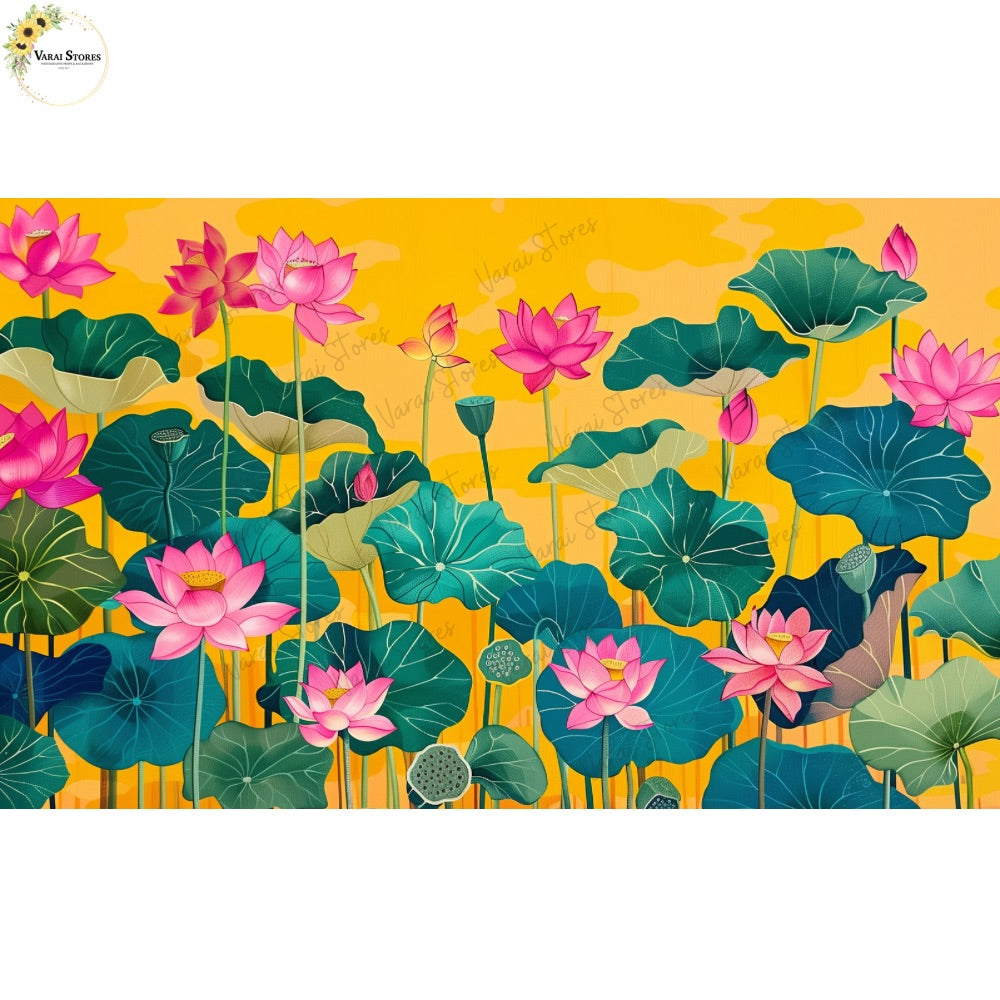 Pichwai Yellow Lotus - Fabric (5x8) Feet