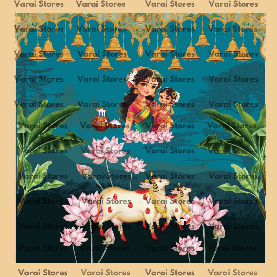 Annaprasana  girl with pot - Fabric With Pole Pocket