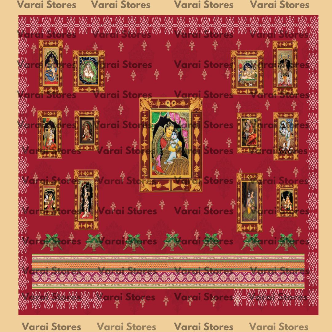 Glossy Yashoda Krishna frames  - Fabric With Pole Pocket