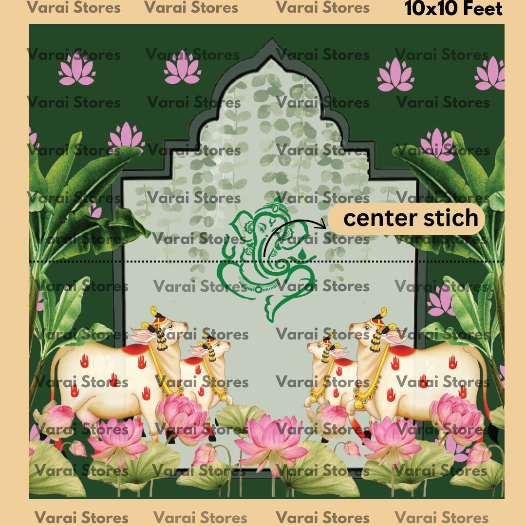 Pichwai Green Ganesha - Fabric With Pole Pocket