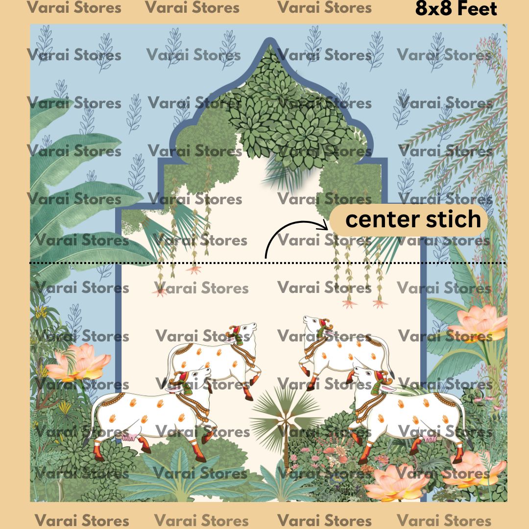 Pichwai with Orange Lotus - Fabric With Pole Pocket