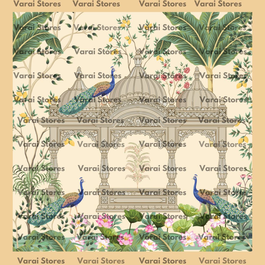 Peacock Garden (Cream) -  Fabric With Pole Pocket