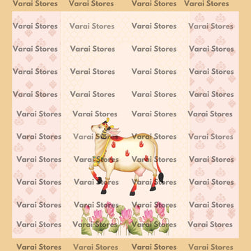 Cream Cow & Lotus  - Fabric With Pole Pocket