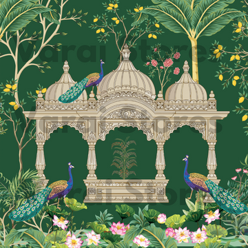 Peacock Garden: Green - Fabric (8x8) Feet With Pole Pocket