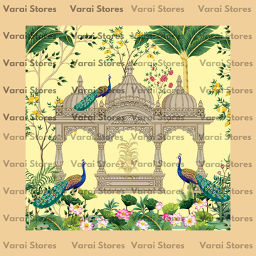 Peacock Garden: Yellow - Fabric (8x8) Feet With Pole Pocket