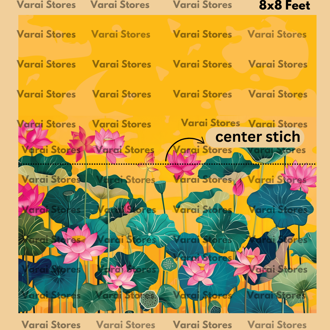 Pichwai Yellow Lotus - Fabric With Pole Pocket