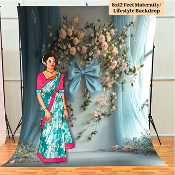 Blue Bow - Printed Lifestyle Backdrop - PREMIUM FABRIC