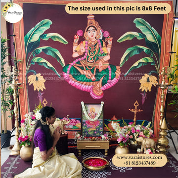Banana Tree Temple With Mahalakshmi - Fabric With Pole Pocket