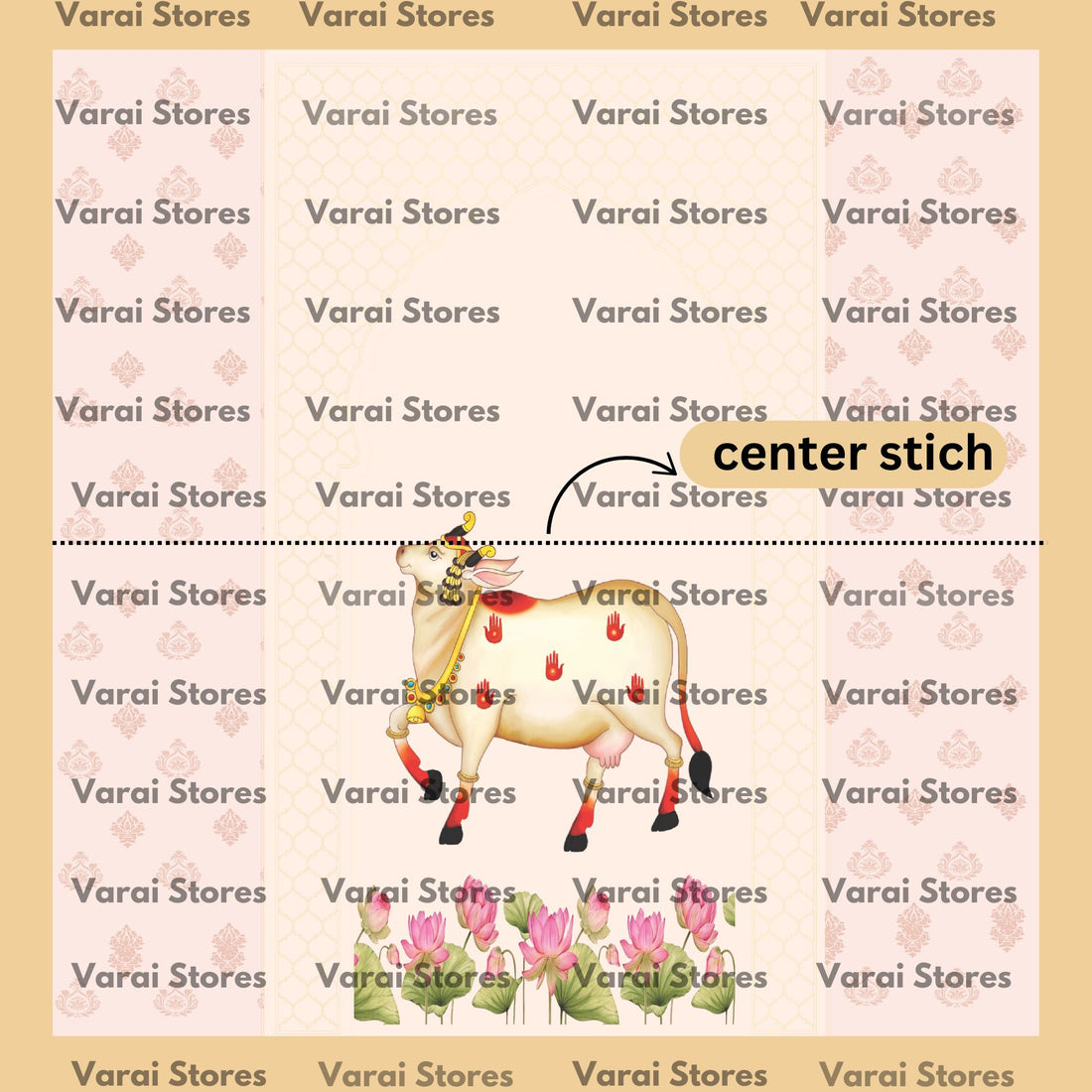 Cream Cow & Lotus  - Fabric With Pole Pocket