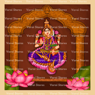 Lotus Temple With Mahalakshmi - Fabric (8X8) Feet With Pole Pocket