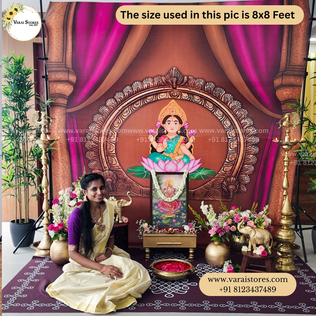 Arch Temple With Mahalashmi - Fabric With Pole Pocket