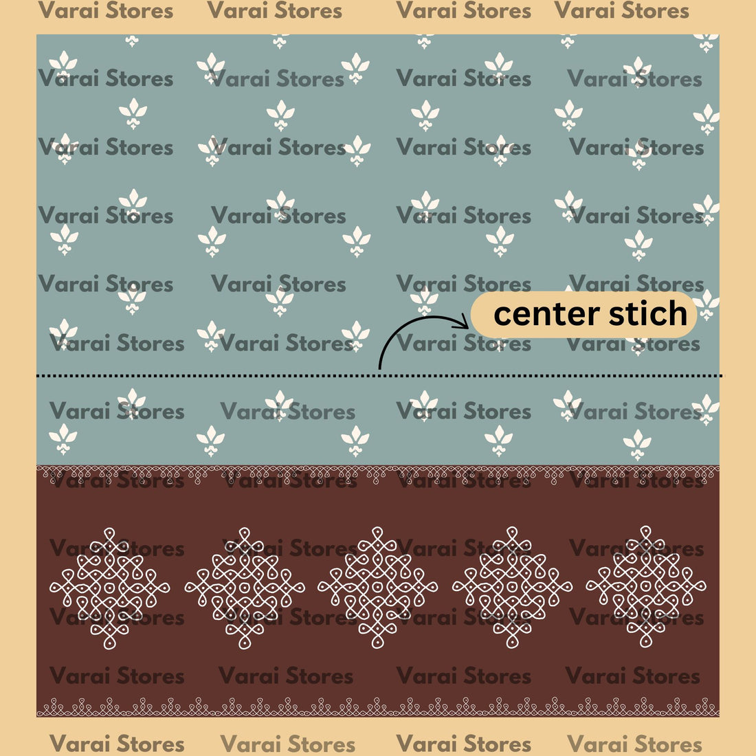 Grey Blue Maroon Kolam  - Fabric With Pole Pocket