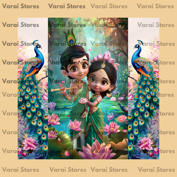 Radhakrishna With Peacocks - Fabric (8x8) With Pole Pocket