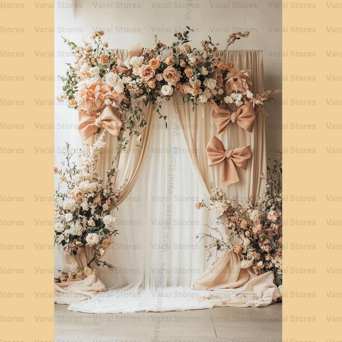 Cream Bow Floral - Printed Lifestyle Backdrop -  PREMIUM FABRIC