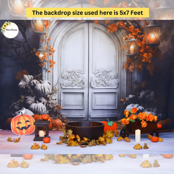 Boho Pumpkin Doorway - Baby Printed Backdrops - PREMIUM FABRIC
