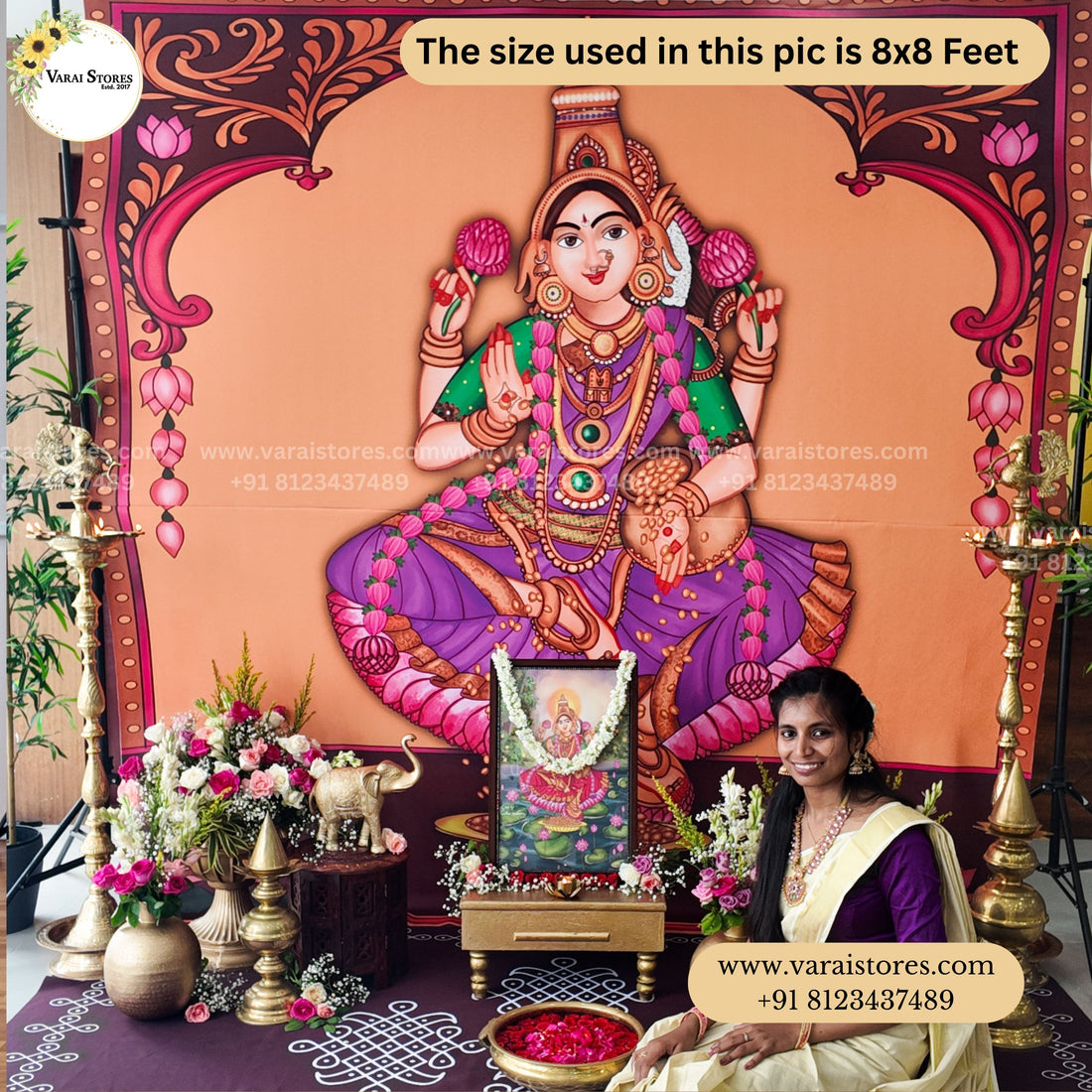 Yellow Temple With Mahalakshmi - Fabric With Pole Pocket