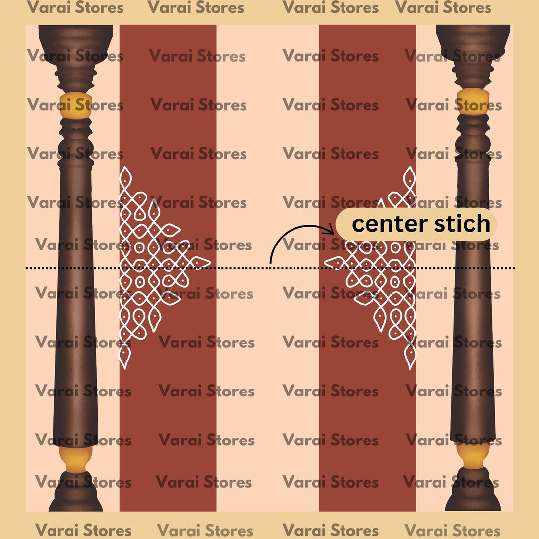 Chettinadu Pillar Kolam  - Fabric With Pole Pocket