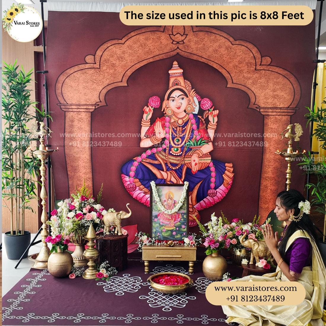 Lotus Temple With Mahalakshmi - Fabric With Pole Pocket