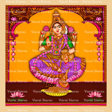 Yellow Temple With Mahalakshmi - Fabric (8X8) Feet With Pole Pocket