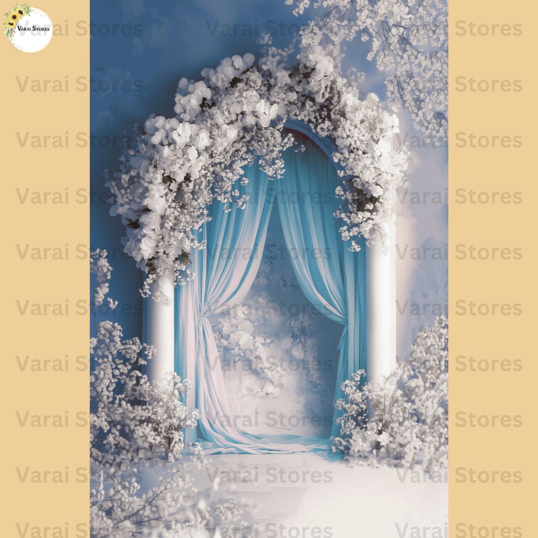 Blue Arch Floral Veins - Printed Lifestyle  Backdrop - PREMIUM  FABRIC