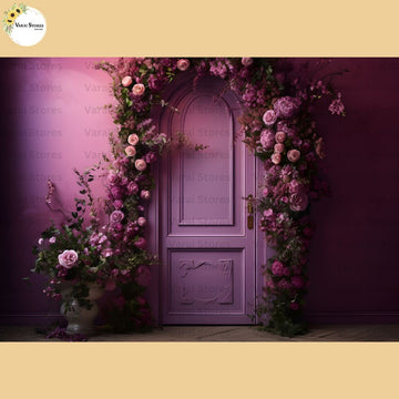 Purple Door And Roses -  Baby Printed Backdrops - PREMIUM FABRIC