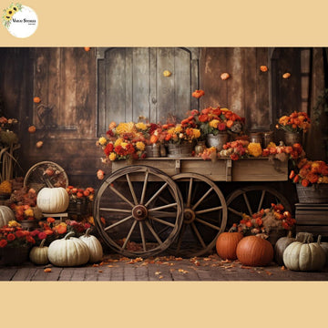 Orange Floral Cart - Baby Printed Backdrops - PREMIUM FABRIC