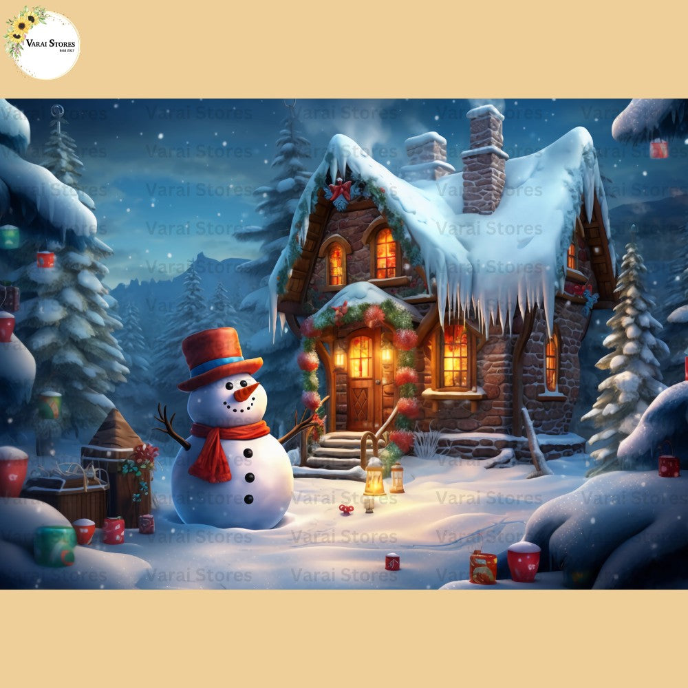 Snowman House -  Baby Printed Backdrops - PREMIUM FABRIC