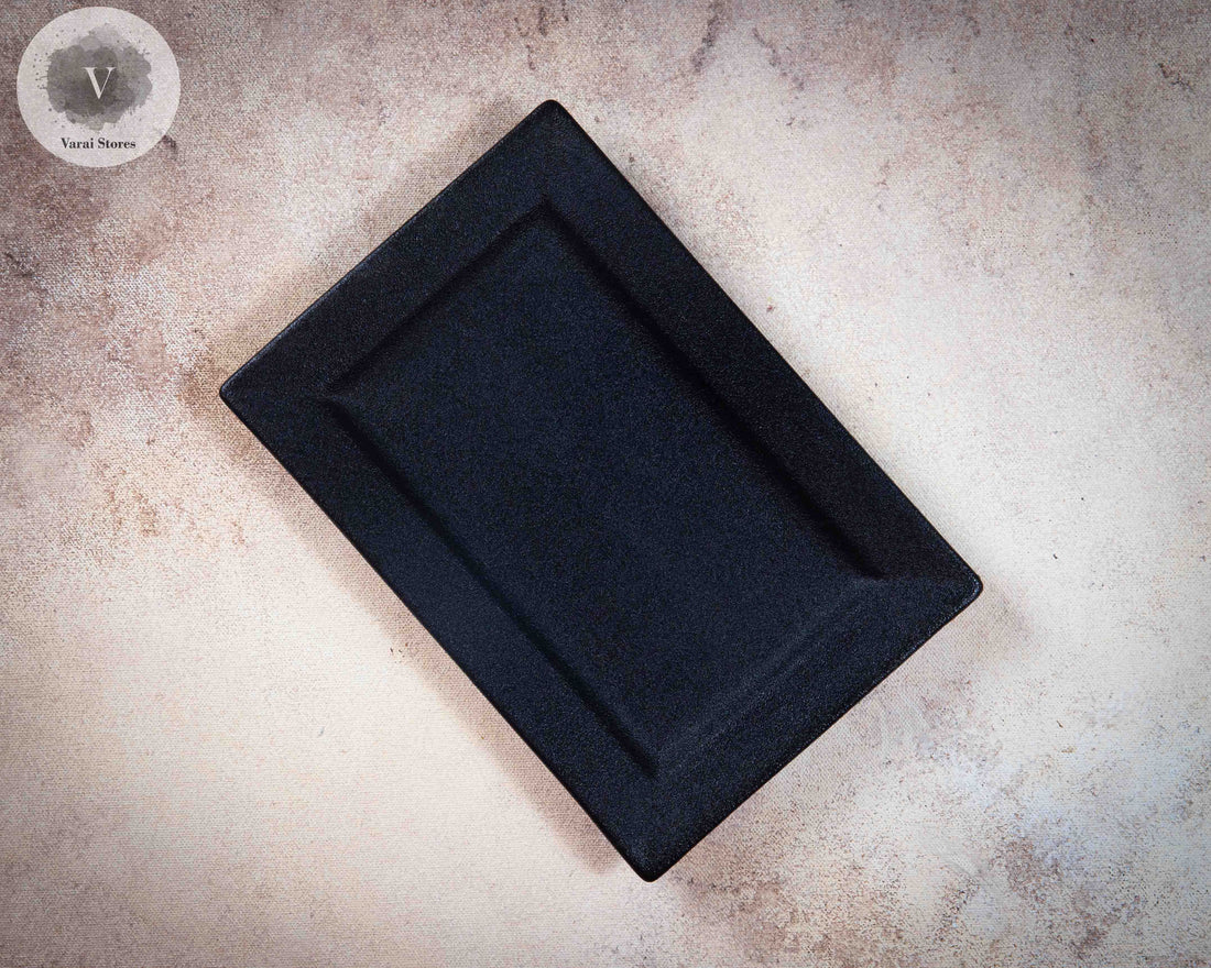 Textured Black Matte Ceramics - Rectangle Plate