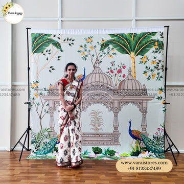 Peacock Garden Teal   - Fabric (8x8) Feet With Pole Pocket