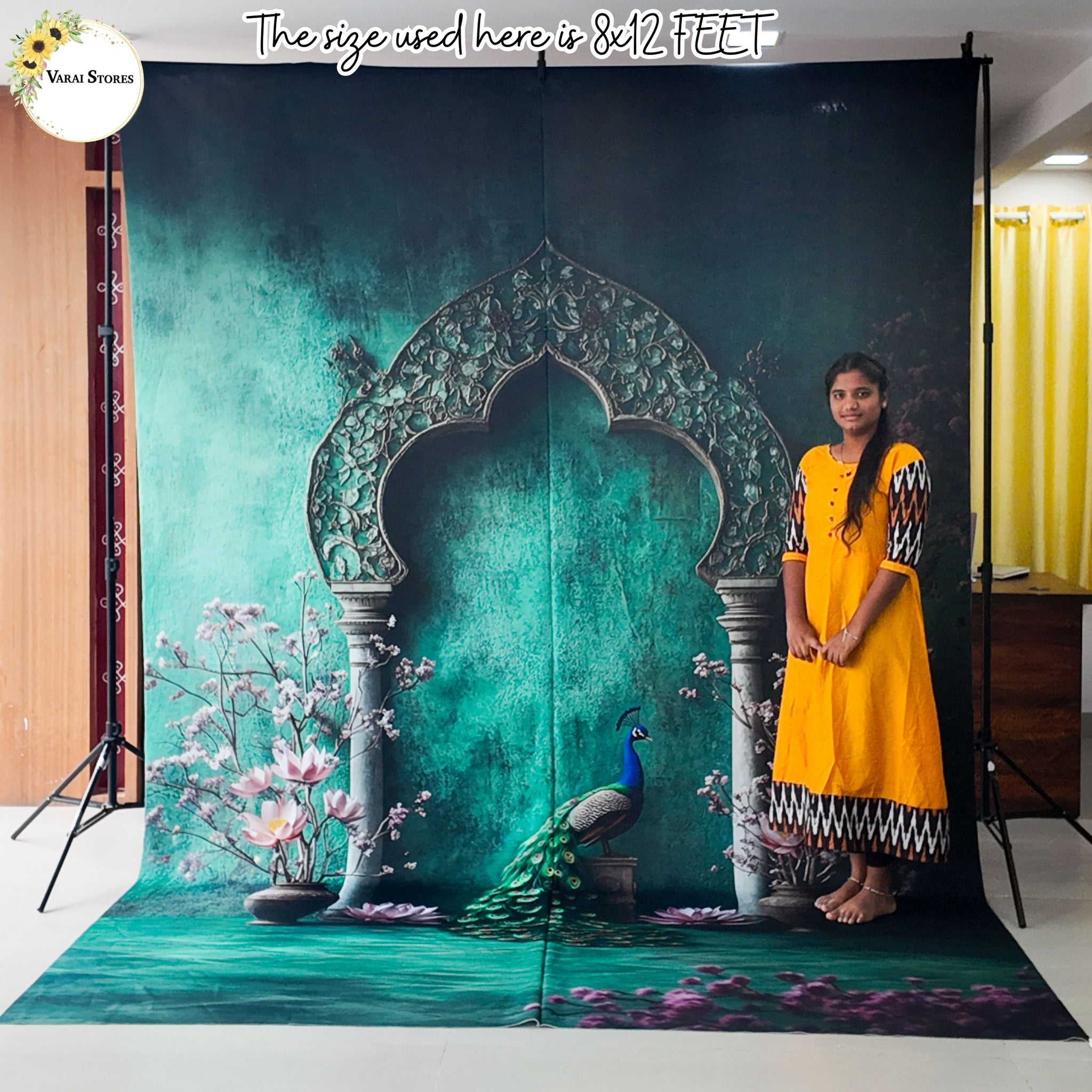 Floral Teal Texture Wall - Printed Lifestyle  Backdrop - PREMIUM FABRIC
