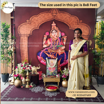 Lotus Temple With Mahalakshmi - Fabric With Pole Pocket