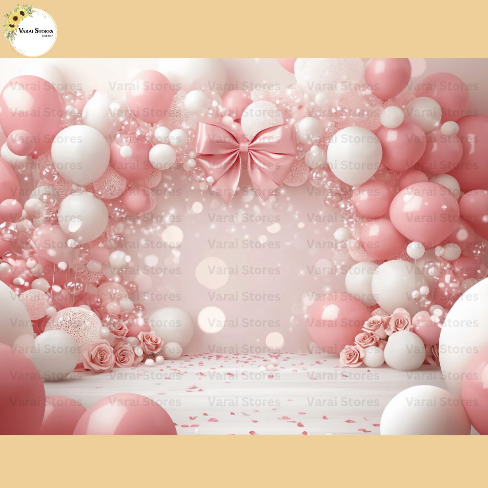 Pink Balloon Bow - Baby Printed Backdrops - PREMIUM FABRIC