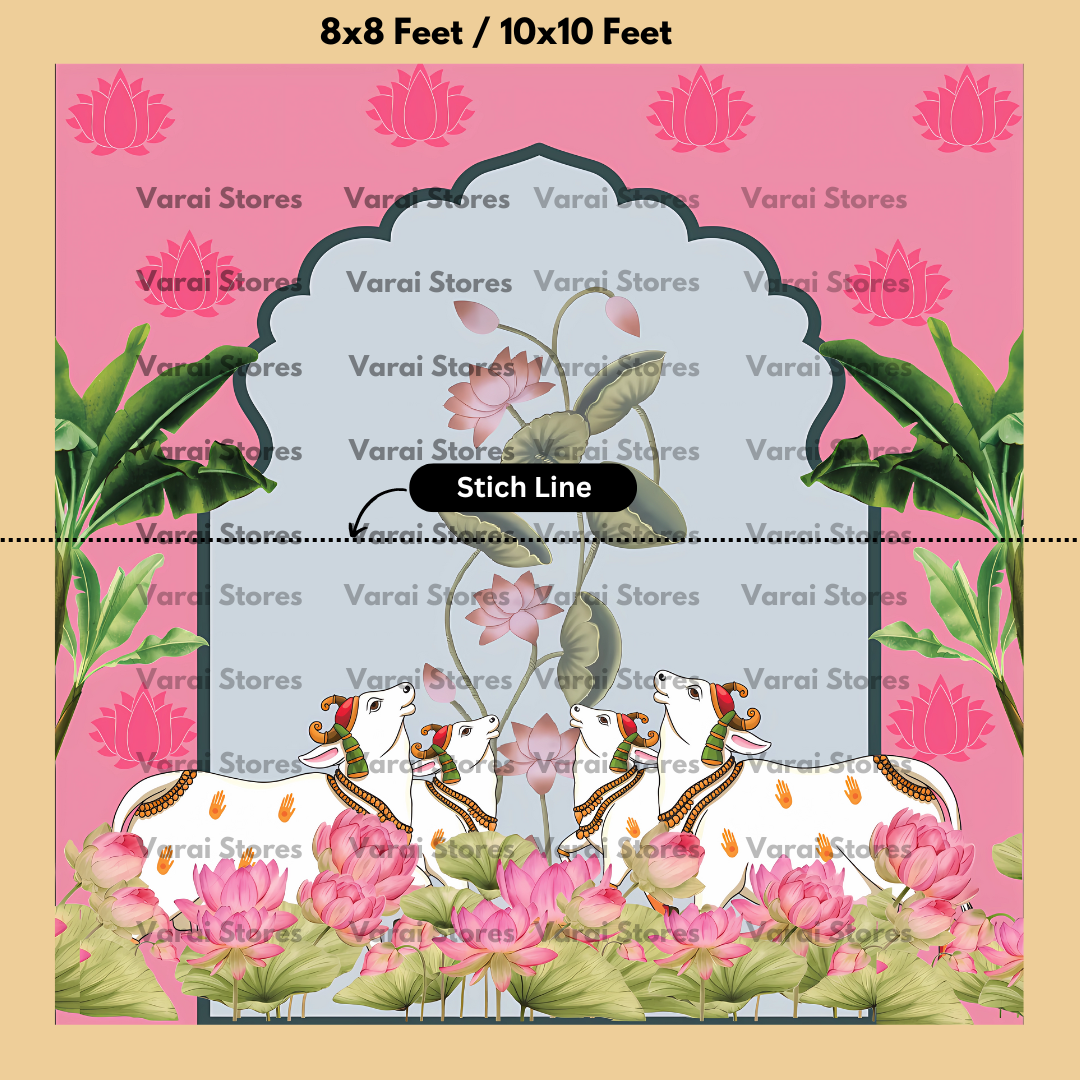 Pichwai Decor: Pink (Type 4) - Fabric (8X8) Feet With Pole Pocket