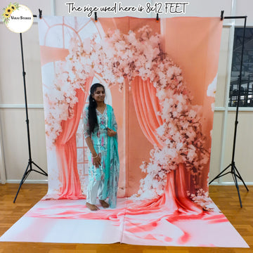 Pink Floral Curtain Window    - Fabric (8x12) Feet