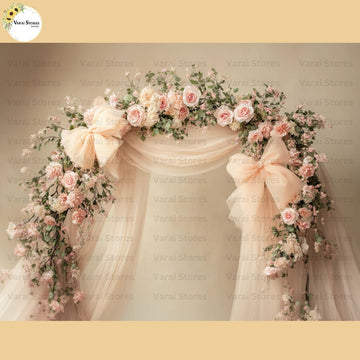 Peach Floral Bow -  Baby Printed Backdrops - PREMIUM FABRIC