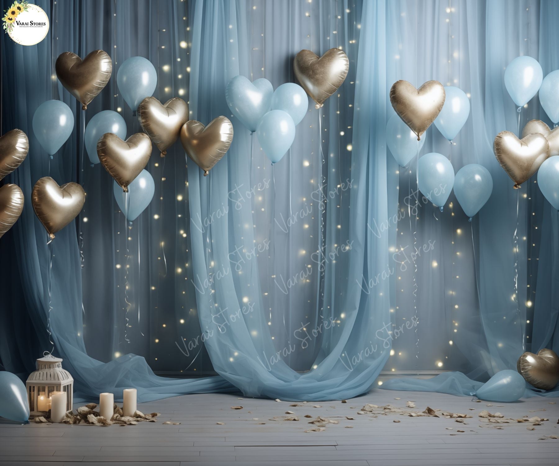 Golden Heart Balloon - Printed Baby Backdrop - FABRIC (PRE ORDER)