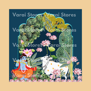 Krishna Lotus Peacock  - Fabric With Pole Pocket