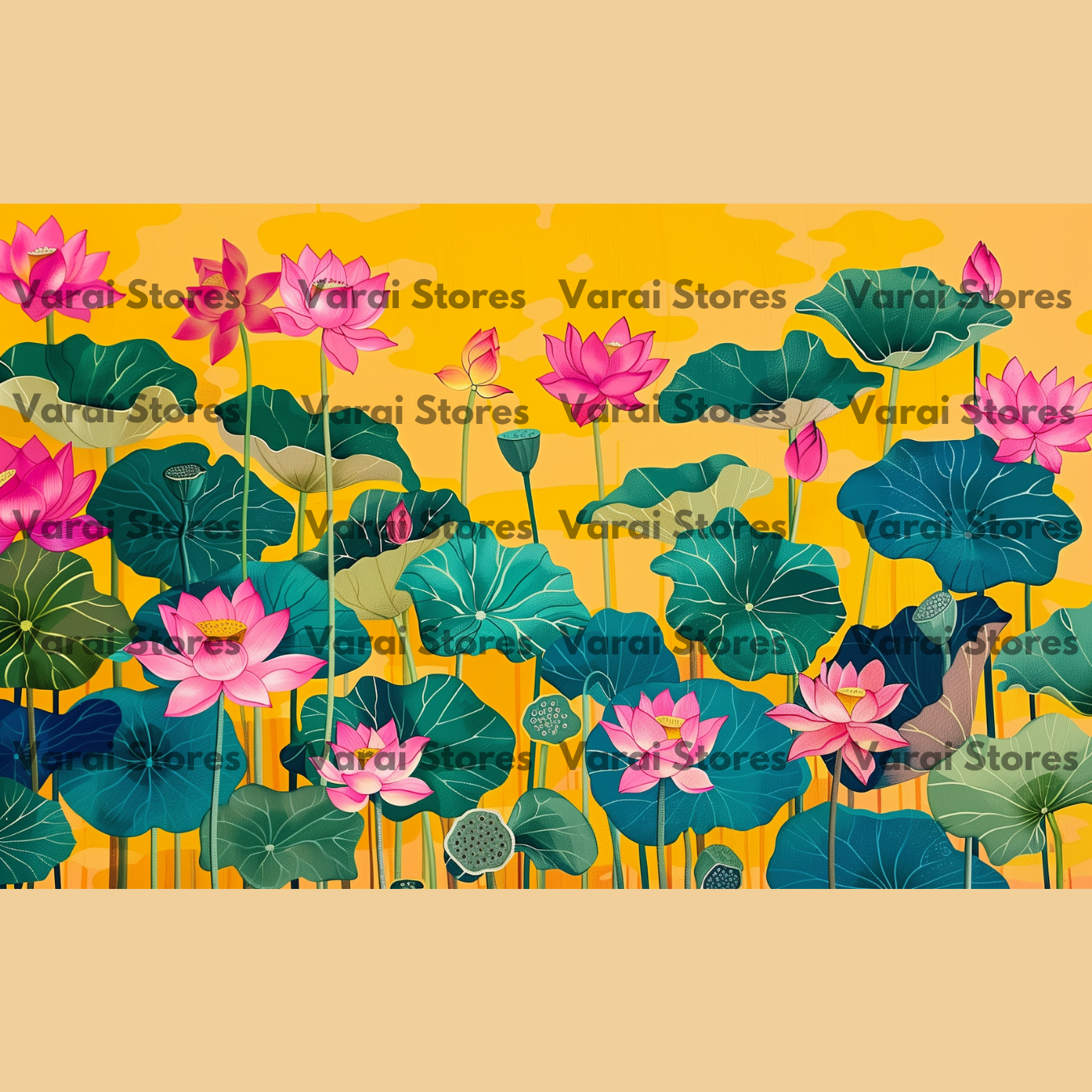 Pichwai Yellow Lotus - Fabric (5x8) Feet