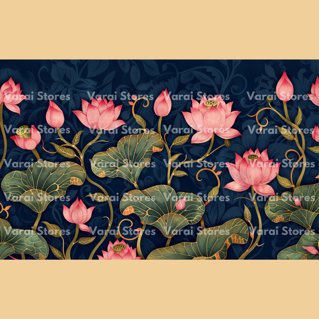 Pichwai Blue Lotus - Fabric (5x8) Feet