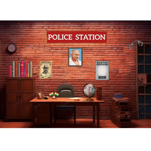 Police Station - Printed Baby Backdrop - FABRIC (PRE ORDER)