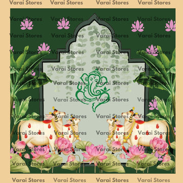 Pichwai Green Ganesha - Fabric (8x8) Feet With Pole Pocket