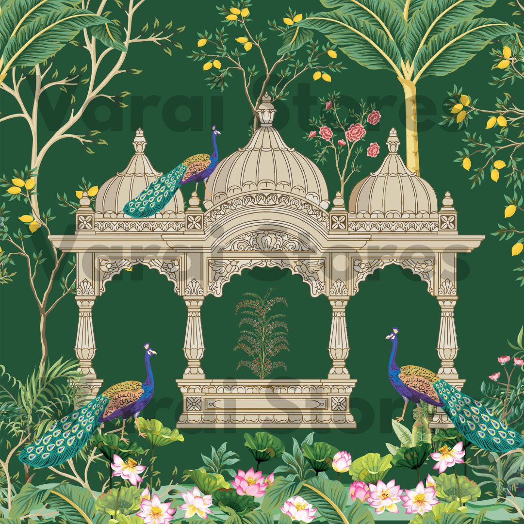 Peacock Garden: Green - Fabric (8x8) Feet With Pole Pocket