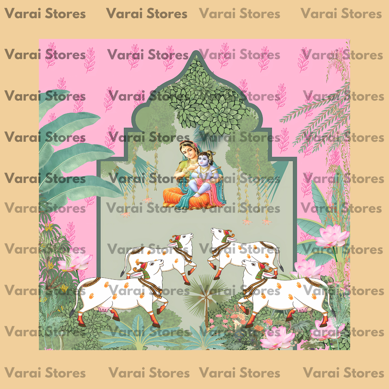 Pichwai Decor Annaprasana - Fabric (8x8) Feet With Pole Pocket