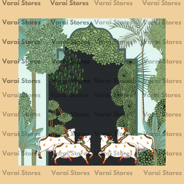 Pichwai Decor: Green (Type 3) - Fabric (8x8) Feet Thin Material